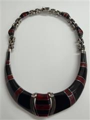 Vintage Taxco .950 Silver Inlay Choker Collar Neklace Made in Mexico 131.8G